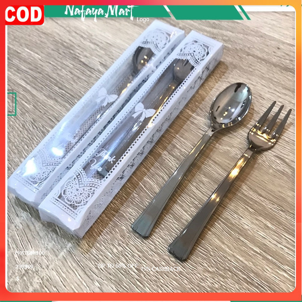 SOUVENIR SENDOK GARPU PERAK KEMAS MIKA / SOUVENIR PERNIKAHAN SENDOK GARPU KUE
