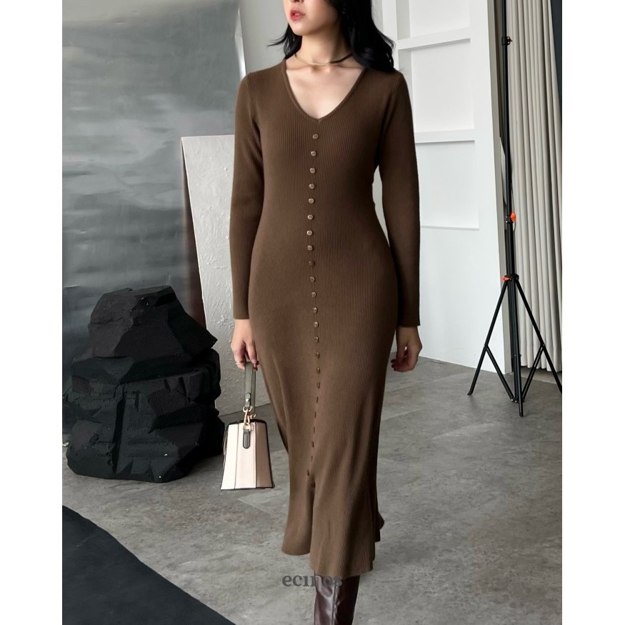wnur3383_store~[Promo Best Selle] ECINOS - Natasha Knitted Dress - Espresso, Midi