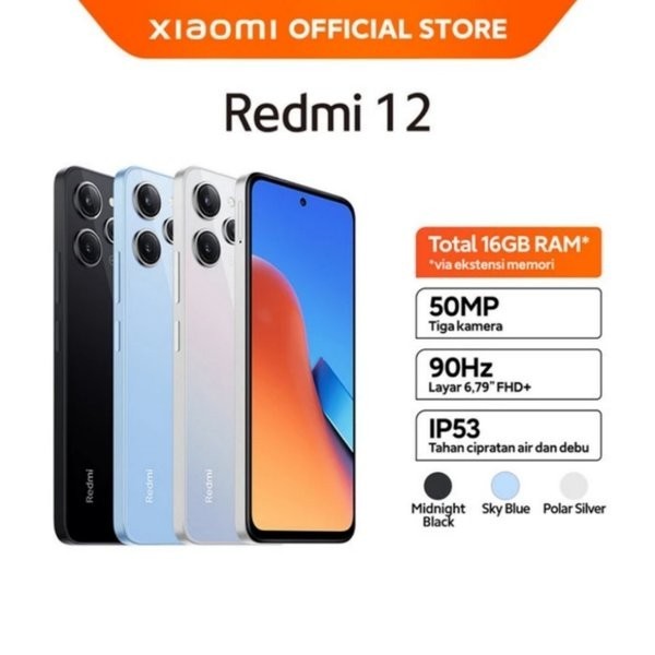 Hp Xiaomi Redmi 12 Ram 8Gb+(8Gb) Internal 256Gb Chipset Helio G88 Garansi Resmi
