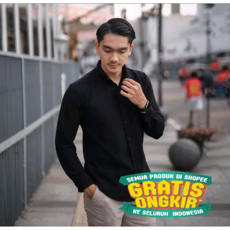 Kemeja Hitam Pria Kemeja Polos Panjang Hitam Pria Kemeja Polos Hitam Cowok Kemeja Hitam lengan panja