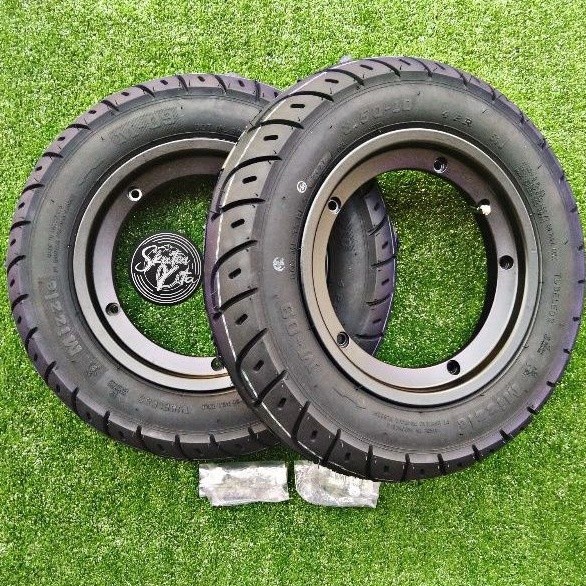 Paketan Velg Vespa Vrossi Black Ring 10 dan Ban Mizzle M 09 3.50 Ring 10 Include Pasang