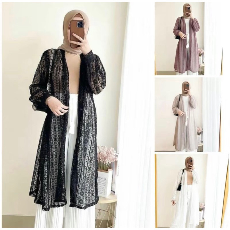 CARDIGAN BRUKAT PREMIUM LENGAN BALON / CARDIGAN BRUKAT PANJANG WANITA MUSLIM / CARDIGAN BRUKAT PREMI