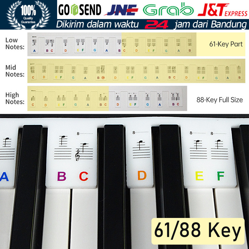 61/88 Key Silicone Stiker Tuts Piano Keyboard / Sticker Piano Keyboard / Label Penanda Tuts Keyboard