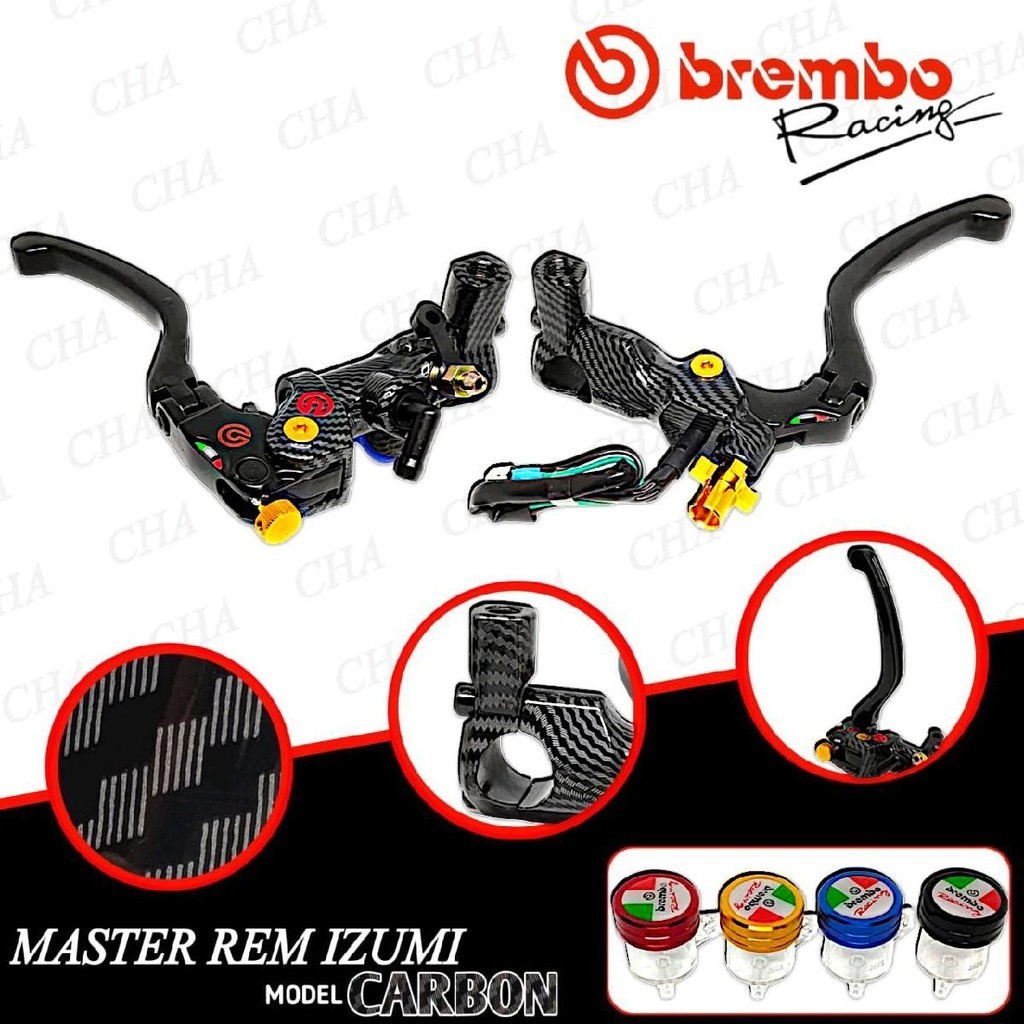 Master Rem Izumi Karbon Set tabung Pisah Kiri Kanan universal Motor Matic & Kopling