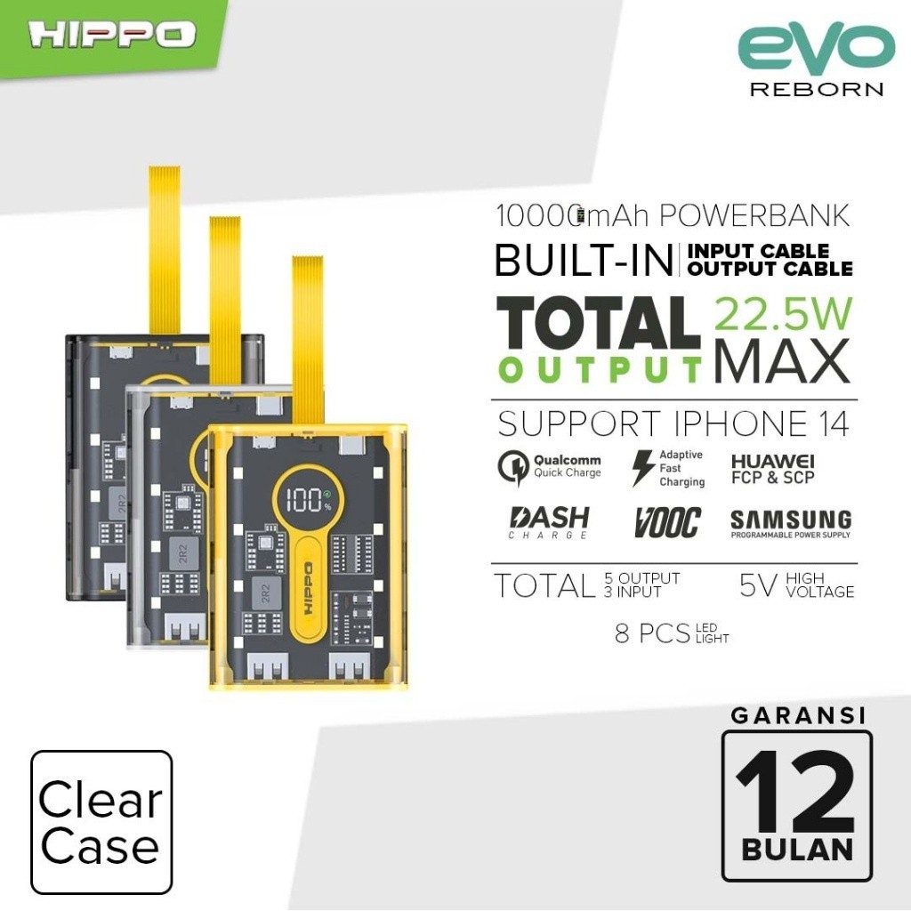 [ PB HIPPO EVO REBORN 10000 MAH ]- Hippo PowerBank Evo Reborn 10000mAh PD 22,5W Quick Fast Charging 