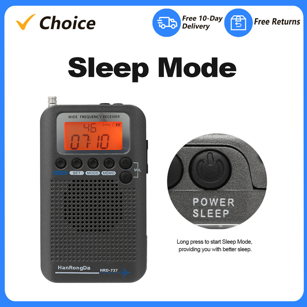 HRD-737 Portable Full Band Radio Aircraft Band Receiver FM/AM/SW/ CB/Air/VHF World Band with LCD Dis