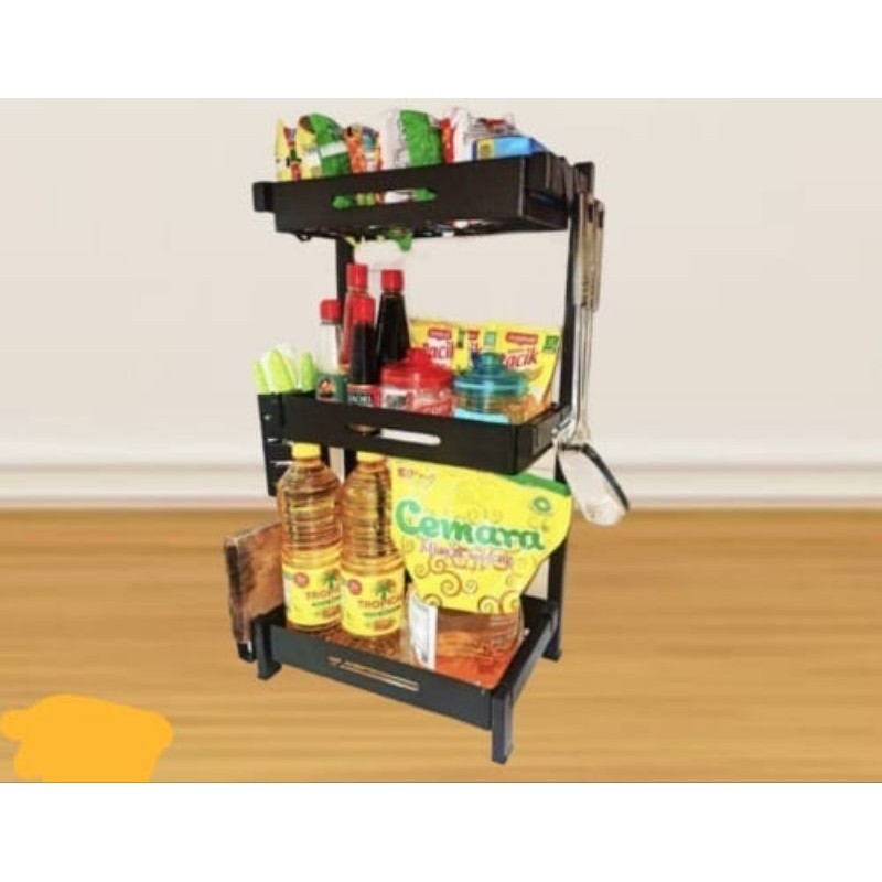 Rak Bumbu Susun 3 Besi Minimalis, Rak Bumbu Dapur 3 Susun