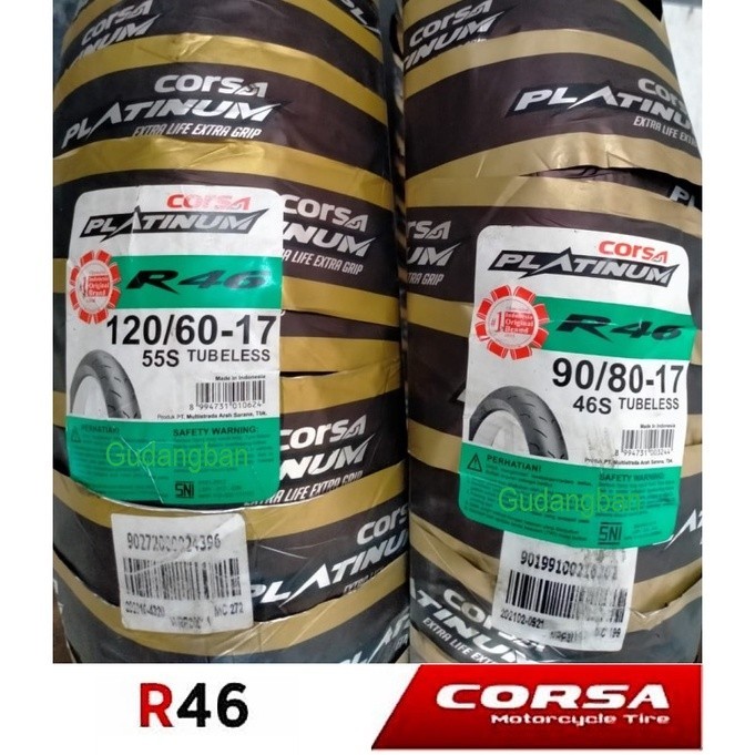 Paket corsa platinum R46 90 80 17 dan 120 60 17 R 46 Ban luar motor Tubeless MOGE balap soft compound