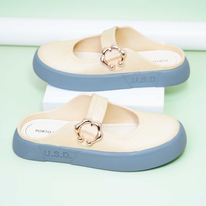 PORTO - Sepatu Sandal Wanita Sendal Selop Jelly Mules Shoes USD - Grey, 38