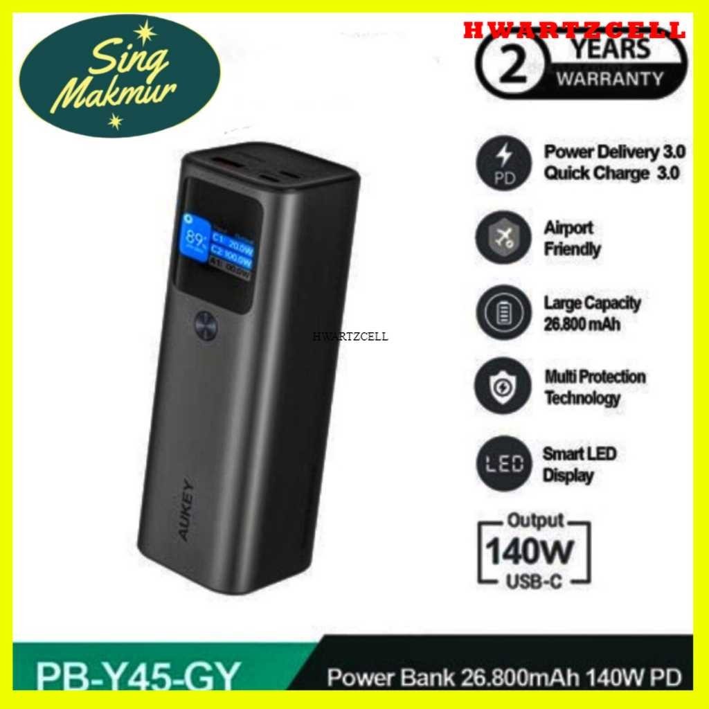 [HWARTZ] AUKEY Powerbank 26800mah PB-Y45-GY USB C 140W SUPER VOOC PD 3.1 PPS