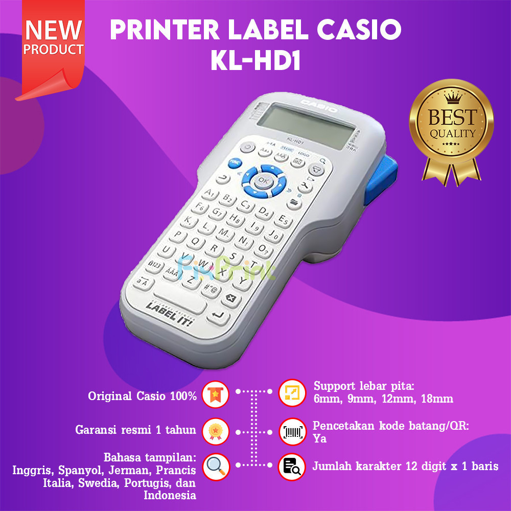 FixPrint - Label Printer KL-HD1 Casio Label Maker KL HD1 Mesin Labeling Original