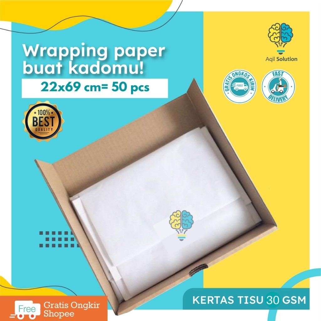 

(22x69cm=50pcs)30gsm Kertas Tisu Roti Tissue Paper Dorslag Tebal Premium Lito Perlengkapan Kemasan Packing Bungkus Sepatu Tas Topi Baju dll By Aqilsolution