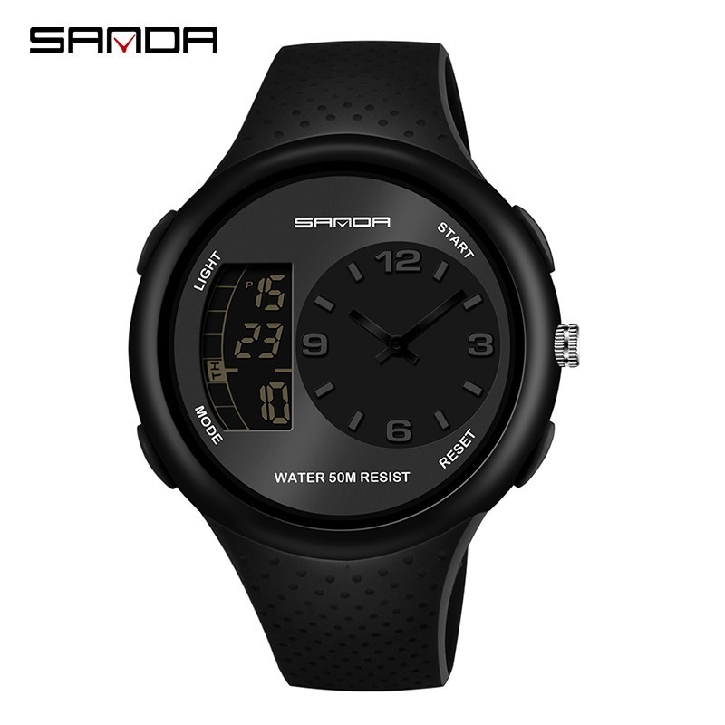 SANDA 763 Jam Tangan Pria Digital Analog Tali Rubber Chronograph Anti Air