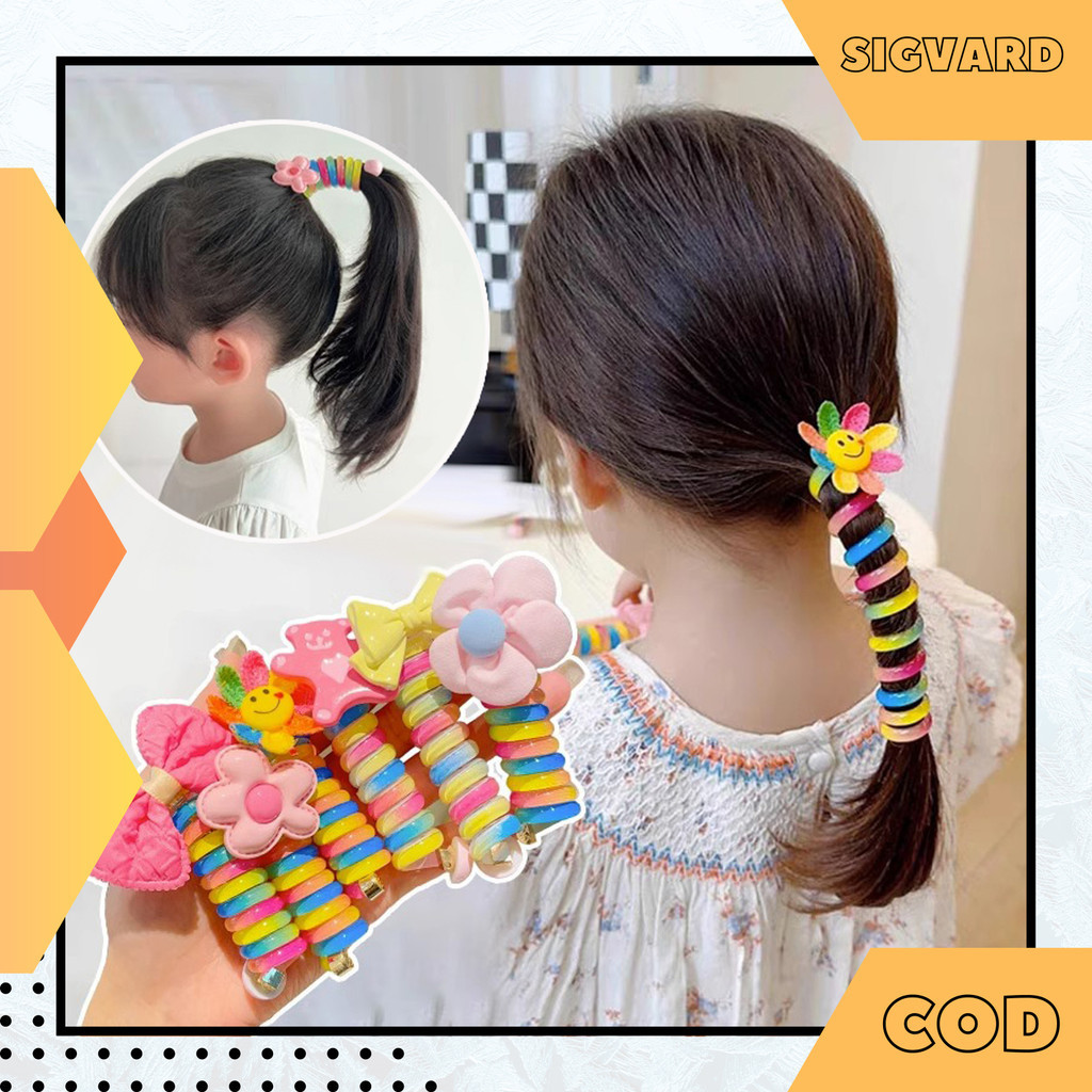 SIGVARDSTORE - Ikat Rambut Spiral Korea Anak Karakter Kartun Lucu Tali Kabel Kunciran Elastis ACC03