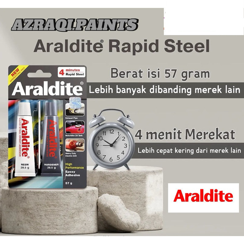 

LEM EPOXY ARALDITE RAPID STEEL BLACK 4 MINUTES 57G 57 GRAM LEM KAWIN CAMPUR BESI