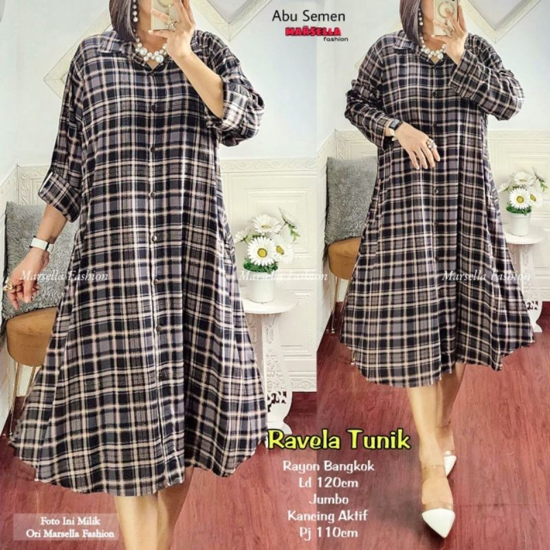 ravela midi dress muslim marsela tunik kotak kotak midi dress rayon tunik rayon viscose premium midi