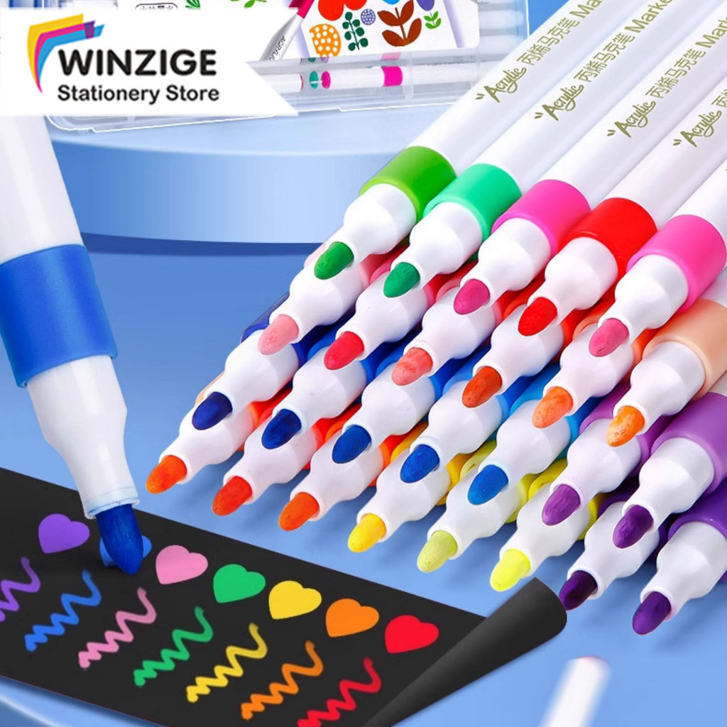 

12/24/36/48 Warna Acrylic Marker Spidol akrilik marker drawing pen Paint Marker Pen Paint Tahan Air dan Anti Luntur Art Craft Pena Pulpen Warna Warni Alat Tulis Stationery art supplies