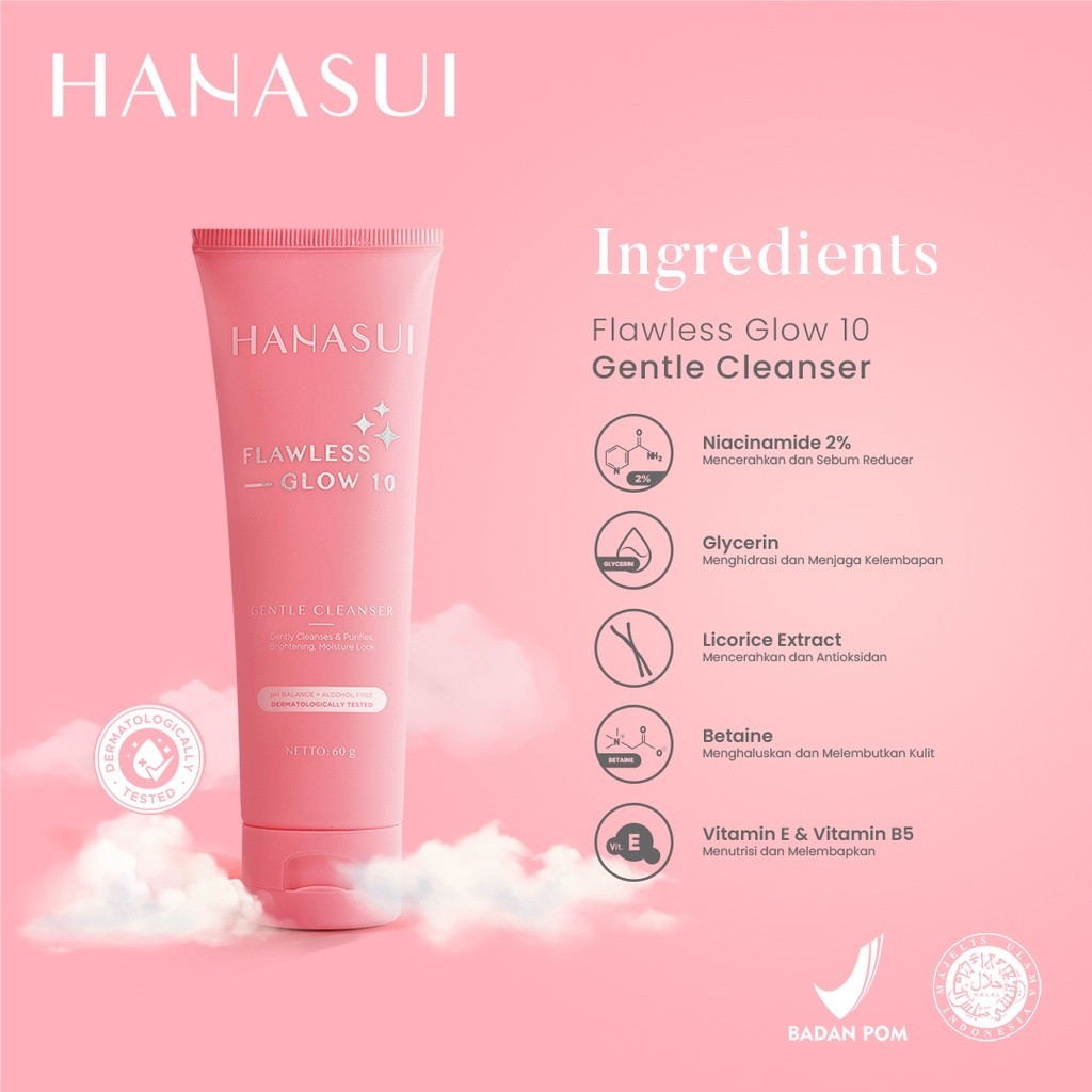 - Hanasui Flawless Glow 10 Paket Wajah isi 4 pcs ( Facial Wash Toner Day Cream Night Cream )