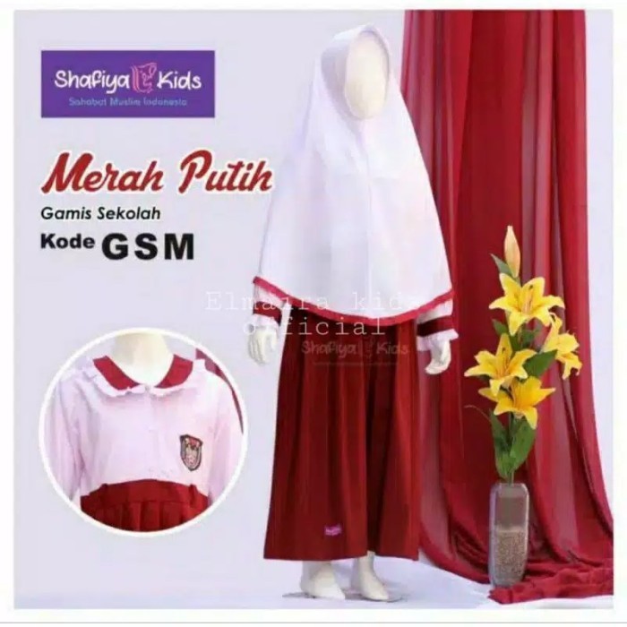 PROMO-Seragam Sekolah SD Muslim Model Gamis Anak Perempuan Syari Merah Putih - Merah Putih, L