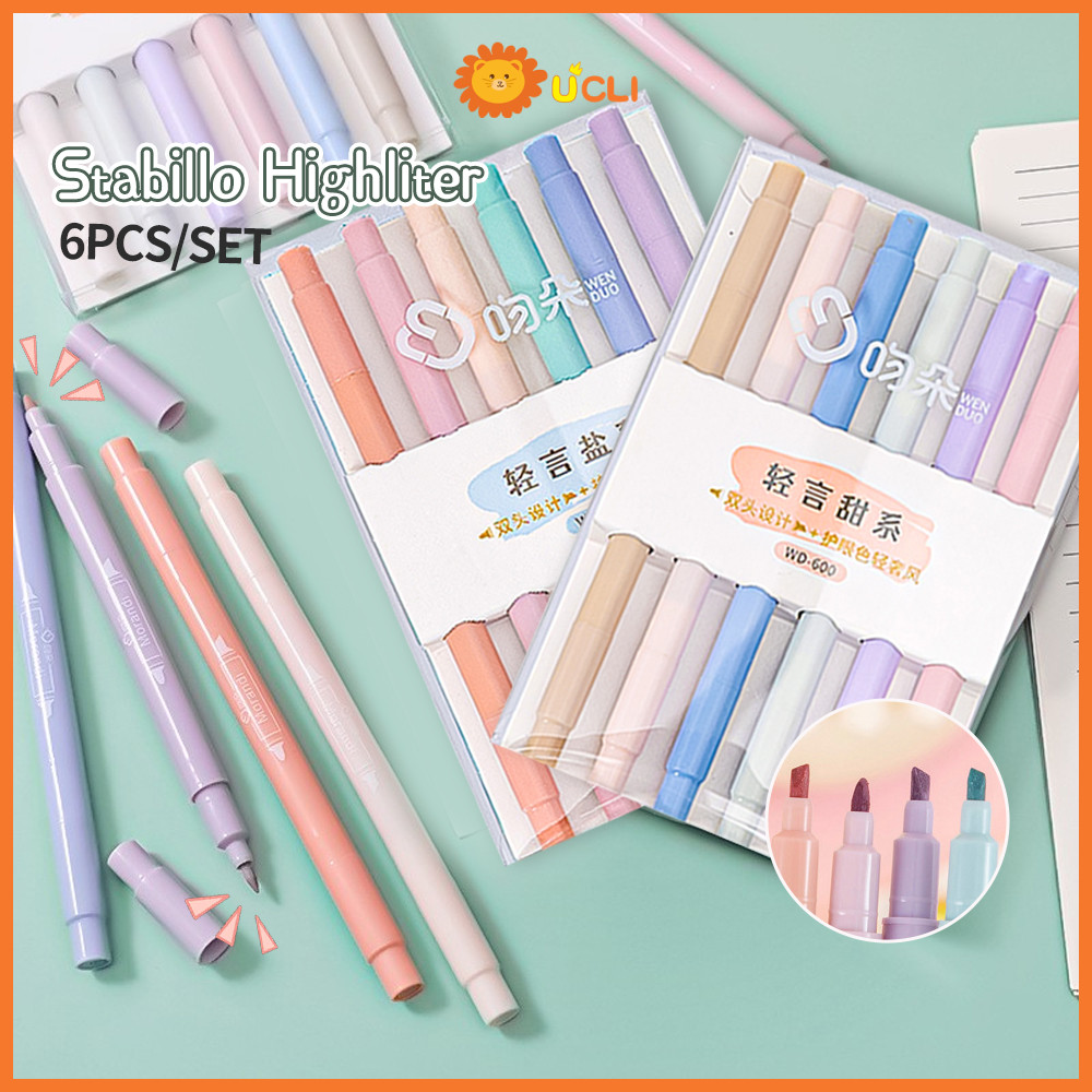 

Ucli 6pcs Highlighter Pen 2in1 Stabilo Warna Warni highlighter pastel 6 Warna