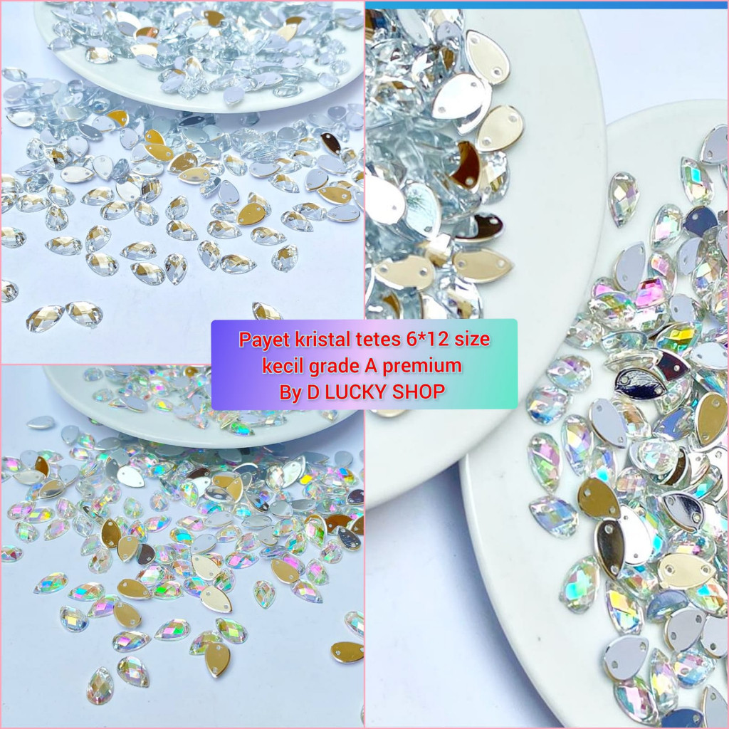 payet kristal diamond jahit tetes kecil manik grade A premium 6x12 perlusin Kualitas Premium