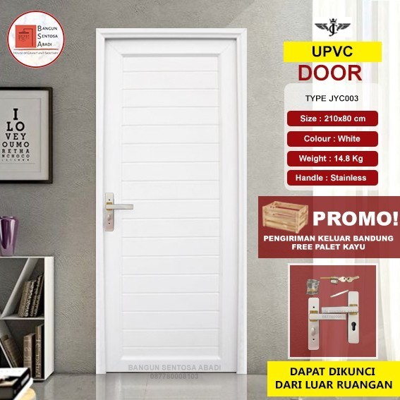 PINTU KAMAR TIDUR U- PVC 80X210 + KUSEN + HANDLE / PINTU UPVC KOMPLIT - KIRI, MOBIL TOKO