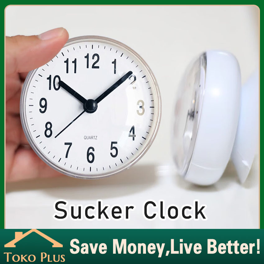 Jam Dinding Tempel Kecil Waterproof Wall Clock With Suction Cup / Jam Dinding Mini Tempel Meja Dapur