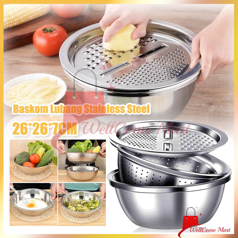 Baskom Parut Stainless Serbaguna / Parutan Baskom Stainless Steel / Baskom Lubang Stainless Steel