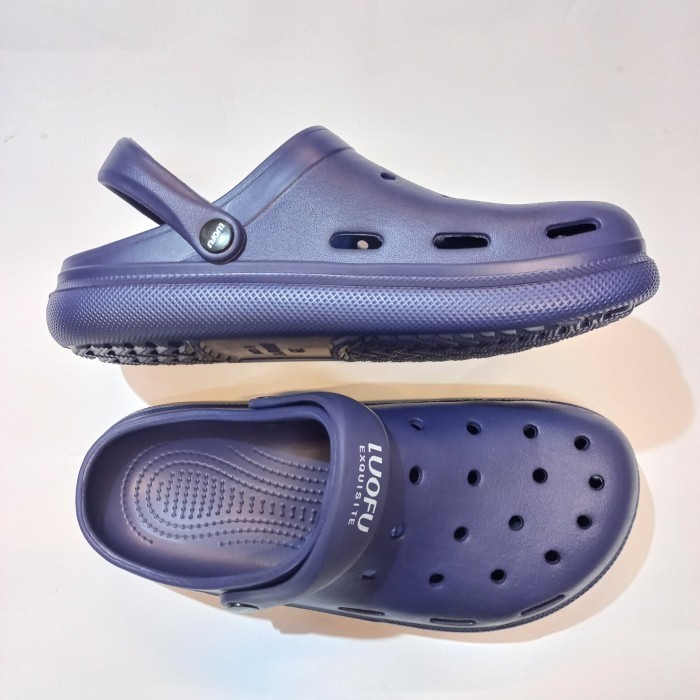 Freza_Store99 Sandal kodok/slip on pria/wanita luofu e-6201 original - Navy, 36