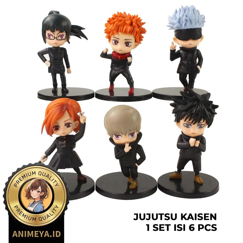 Action Figure Statue Jujutsu Kaisen Chibi Satu Set Topper Gojo Yuji Megumi Nobara Inumaki Zenin Stud