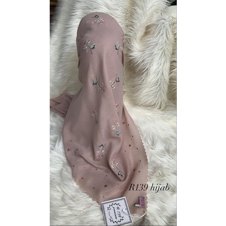 Terlaris ~Kerudung Segi Empat Bordir Bunga Melati R139 Hijab Premium Hijab Elegan Hijab Cantik HIjab