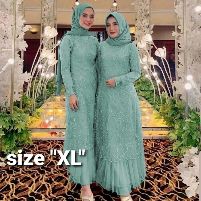gamis genta mint xl dress pesta brukat tile cantik murah