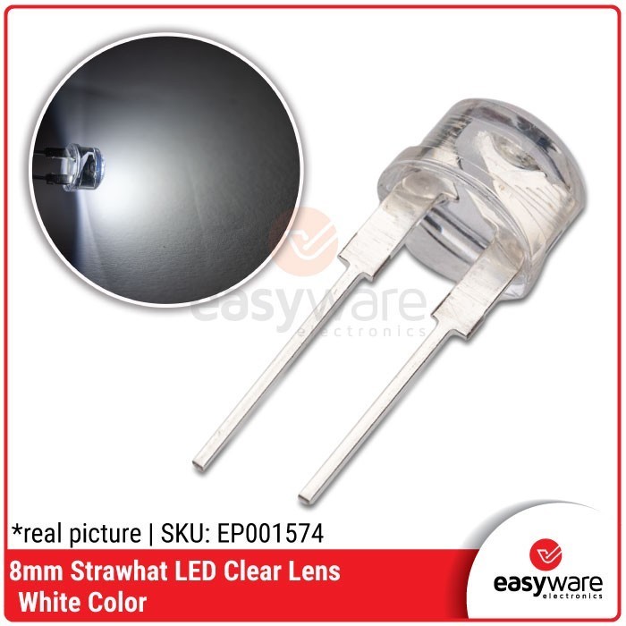 DC99 LED 8mm Strawhat White Clear Lens LED Topi 8 mm Strawhat Putih LED F8