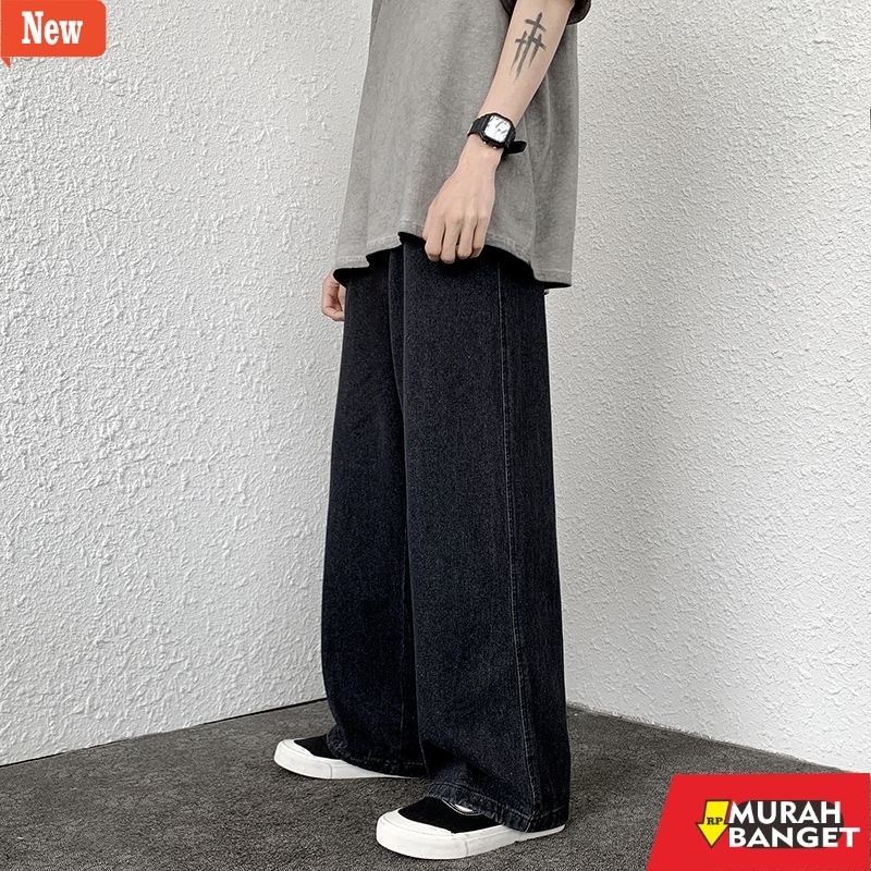 Denim Panjang Pria Autumn New Men's Baggy Jeans Korean Street Hip-hop Loose Straight Wide-leg Pants 