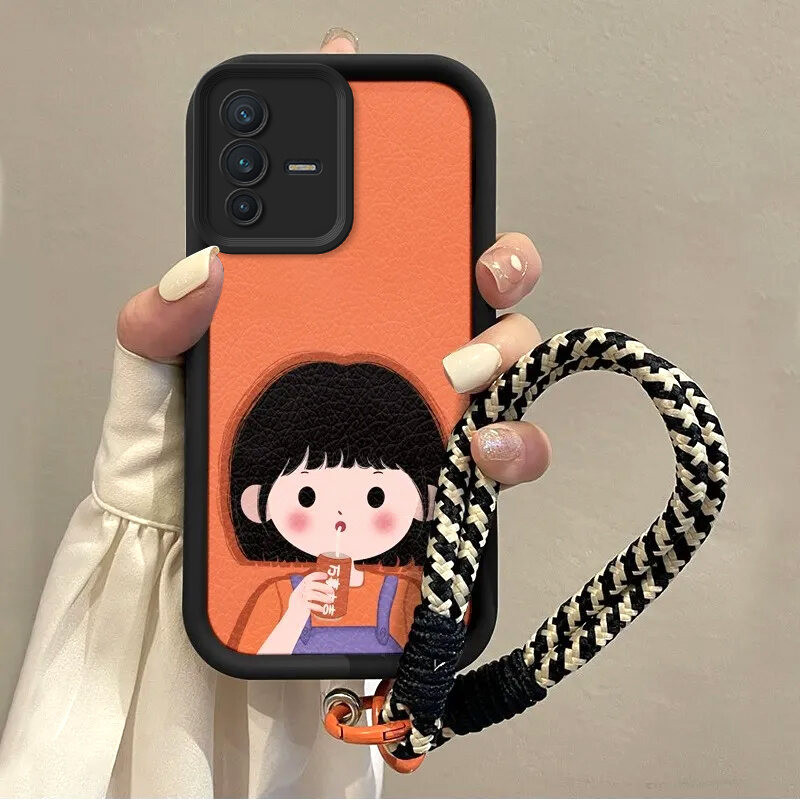 Case Vivo V23 5G Minum Gadis kartun cantik kecantikan Model wanita Anti -fall (Without Lanyard)