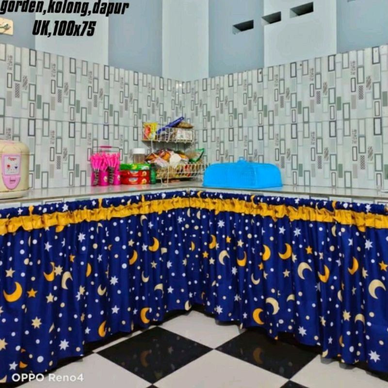 Gorden kolong dapur minimalis sheby merah bonus tali ikos