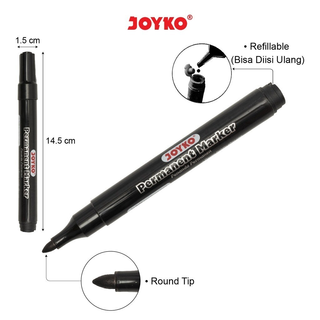 

Spidol Joyko Permanen Permanent Marker Joyko Warna Hitam / Permanent Marker Black