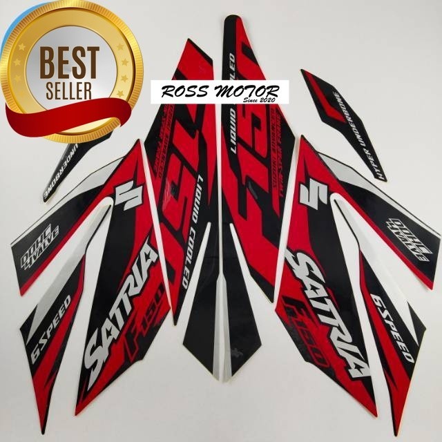 Striping stiker polet motor suzuki satria fu f 150 led 2016 injeksi hitam merah list body standar   