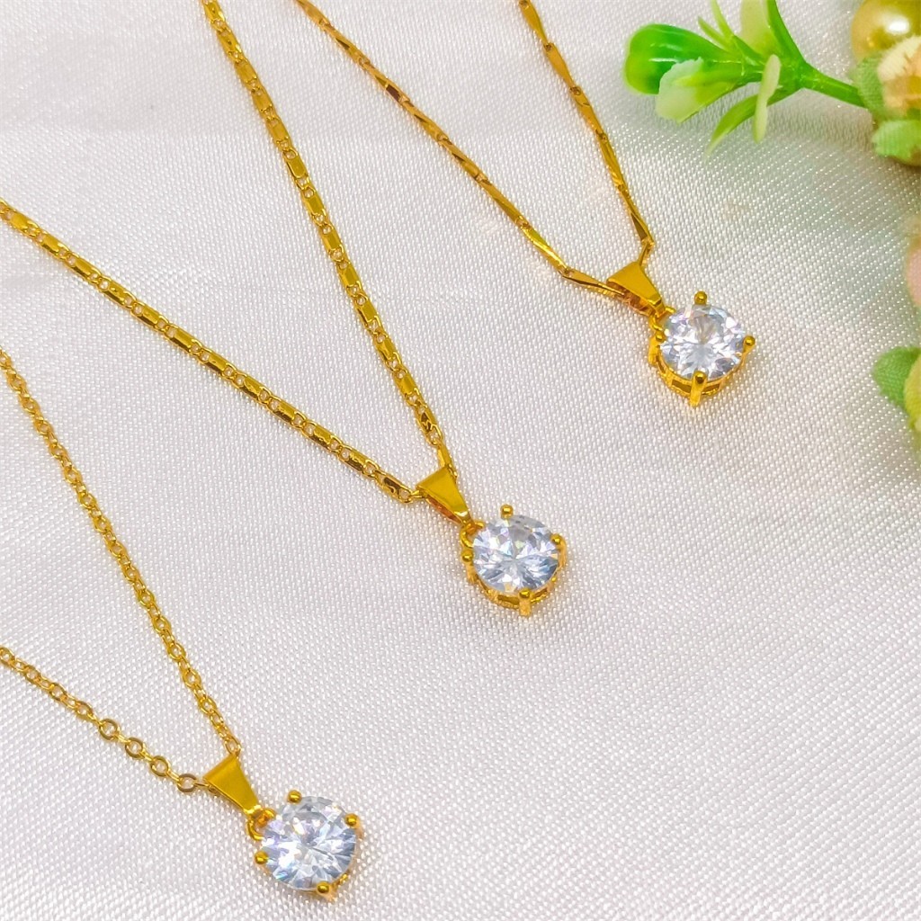 Kalung Fashion Rantai Berlian Permata Titanium Melintir Yang Model Anti Karat Lapis Emas 24K Aksesor
