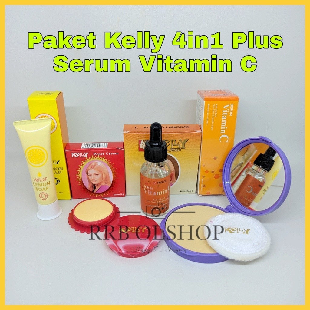 Paket 3in1 Kelly Kosmetik Plus Serum Vitamin C - Pearl Cream Kelly 5gr + Kelly Lemon Soap 15gr + Bed
