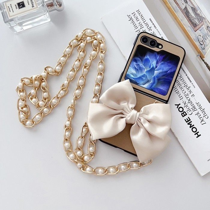 CASING SAMSUNG Z FLIP 5 5G SILK BOW BRACELET CHAIN CASE MUTIARA SILICONE SOFTCASE HARDCASE HP SMARTP