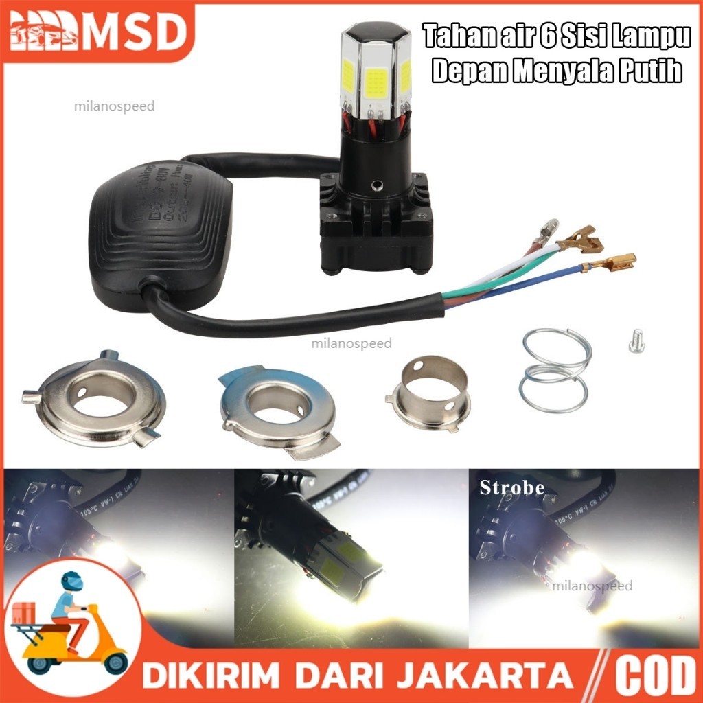 Urfalah_jati - Lampu LED 6 Sisi Headlamp Motor Mobil Tahan Air Super Terang Cahaya Putih