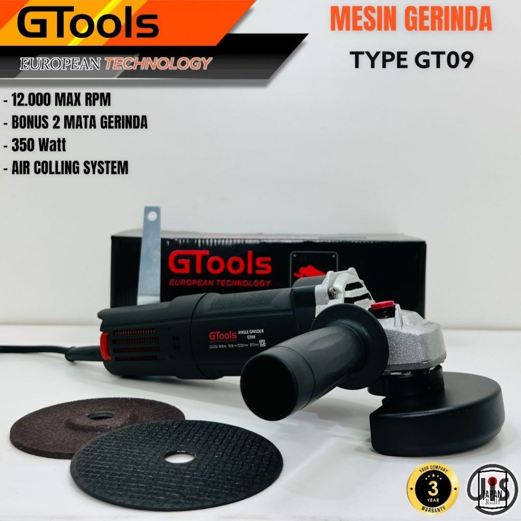 Mesin Gerinda Tangan Listrik GTools GT09 Angle Grinder 350W SLIM EDITION 12000RPM. Air Cooling