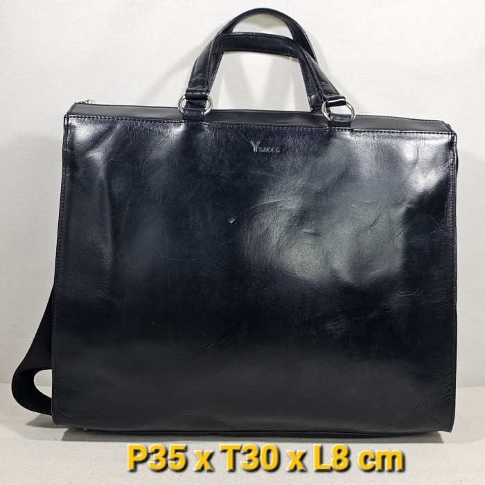 Y'saccs japan original office briefcase hand shoulder bag genuine leather black tas kerja kantor bis