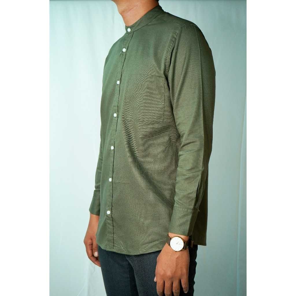WD Baju Koko Pria Lengan Panjang Hijau Olive/Olive Green Polos | Pakaian Muslim Pria | Kemeja Koko
