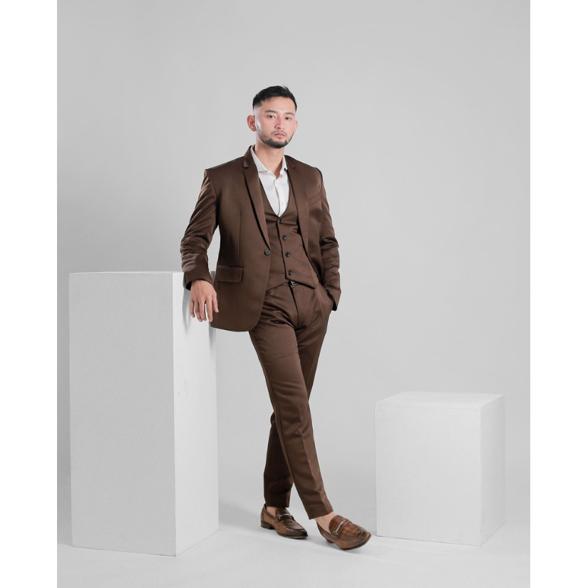 Goldy Outfit Setelan Jas Celana & Rompi - Peaky Premium - Coklat, 3XL