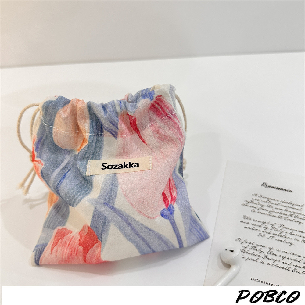 【PoBco】Tas Penyimpanan Kain Bunga Tas Penyimpanan Lain-lain Kantong Debu Portabel Saku Kecil Dengan 