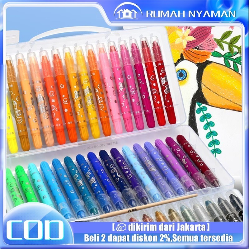 

Silky Crayon / Water Soluble Crayon / Crayon Set/Grasp Sedang Crayon Original 12/24/36/48 Warna Water Soluable Crayon Krayon Mewarnai