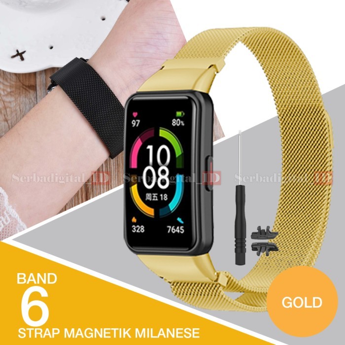 [[Akssesoris Watch]] Strap/Tali jam tangan Milanese Magnetic for Huawei/Honor Band 6 - Gold