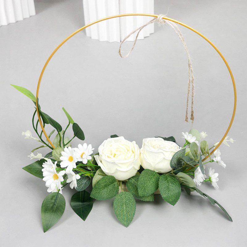 

Artificial Rose Flower Hoop Wreath Bridesmaid Hoop Bouquet Wedding Bridal Wreath Hanging Garland Weeding Home Wall Decoration